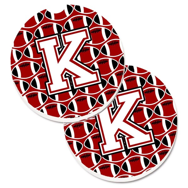 Carolines Treasures Letter K Football Cardinal and White Cup Holder Car Coaster, PK2 CJ1082-KCARC - main